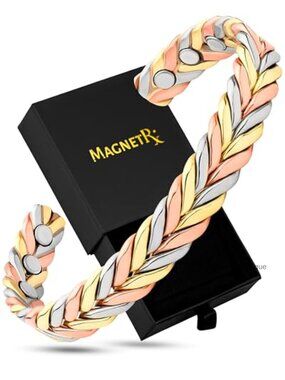 Copper Magnetic Cuff Bracelet Adjustable Wrist 6.75-8.5in Gift Box